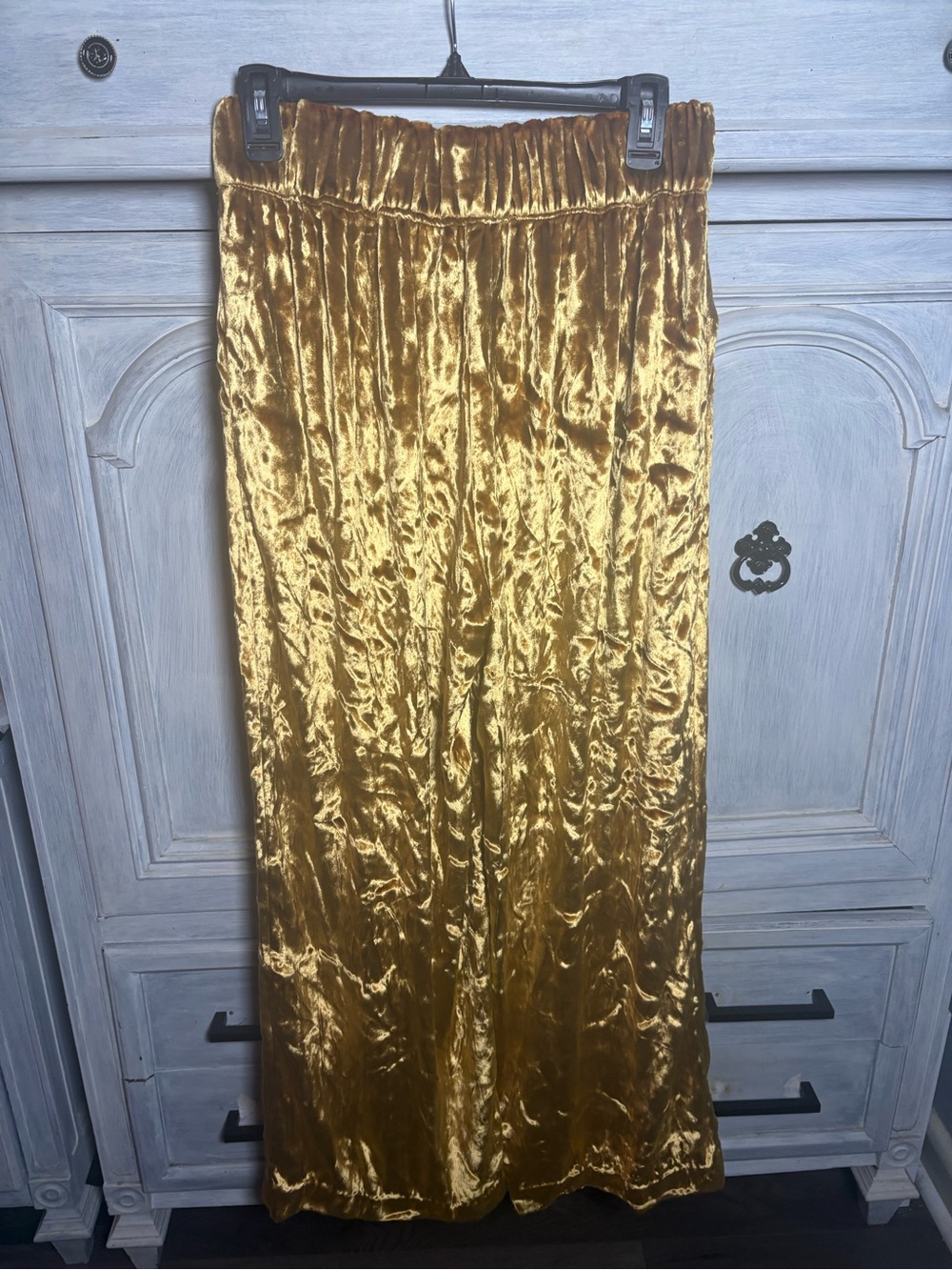 Anthropologie Maeve Gold Crushed Velvet Wide Leg Pants Boho Chic Preppy Festive - Picture 8 of 8